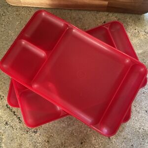 Lot 3 Tupperware Red Divided Tray Plate Lunch Dinner Picnic Camping #1535